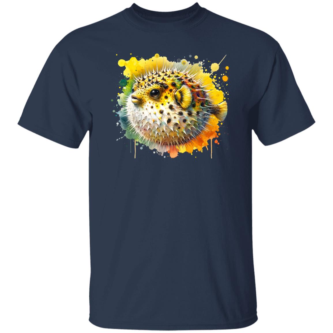 Vibrant Pufferfish Color Splash Unisex T-shirt Black Navy Dark Heather-Family-Gift-Planet