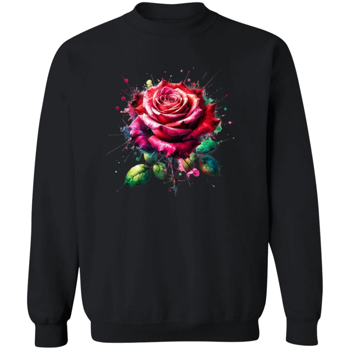 Artistic Rose Flower Color Splash Unisex Sweatshirt Black Navy Dark Heather-Family-Gift-Planet