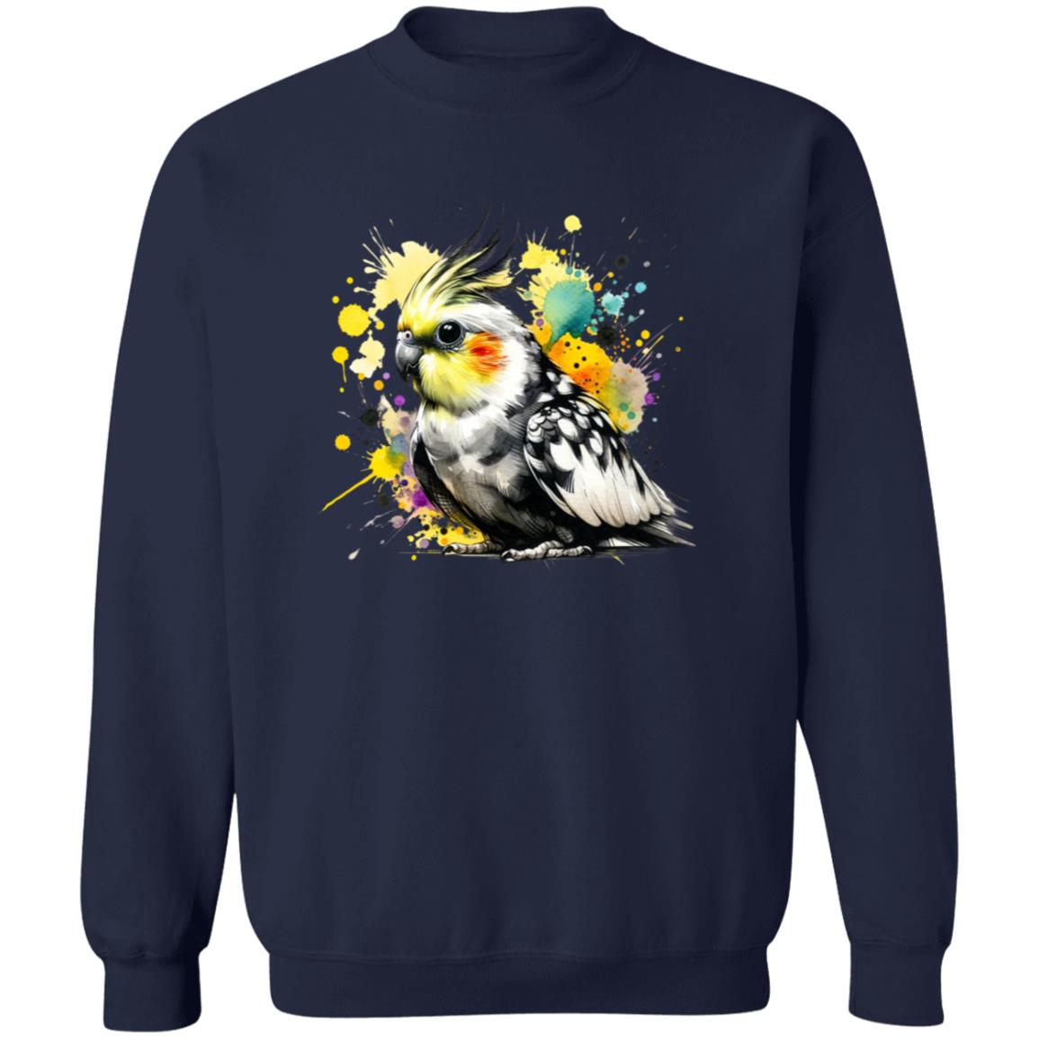 Cockatiel Bird Color Splash Unisex Sweatshirt Black Navy Dark Heather-Family-Gift-Planet