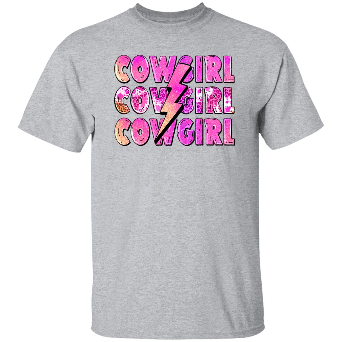 Cowgirl lightning bolt T-Shirt Pink Texas Cowgirl Unisex tee White Sand Sport Grey-Family-Gift-Planet