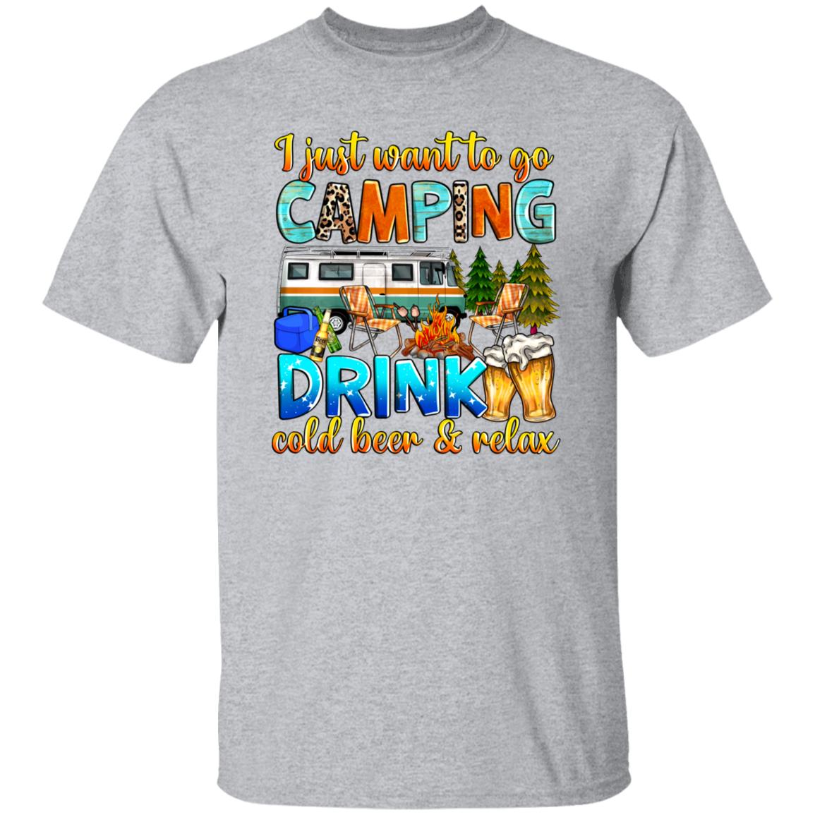 I just want to go camping T-Shirt cold beer camper Unisex Tee Sand White Sport Grey-Family-Gift-Planet