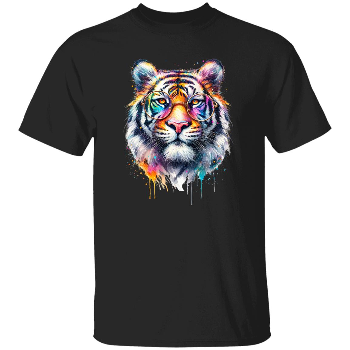 Tiger with eyeglasses Color Splash Unisex T-shirt Black Navy Dark Heather-Family-Gift-Planet