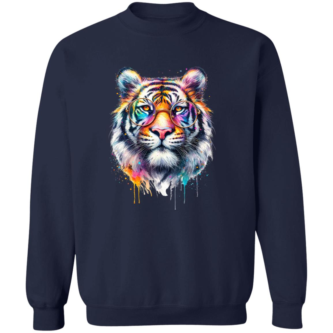 Tiger with eyeglasses Color Splash Unisex Sweatshirt Black Navy Dark Heather-Family-Gift-Planet