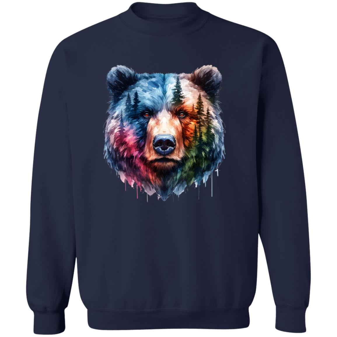 Grizzly and Forest Watercolor Unisex Sweatshirt Black Navy Dark Heather-Family-Gift-Planet