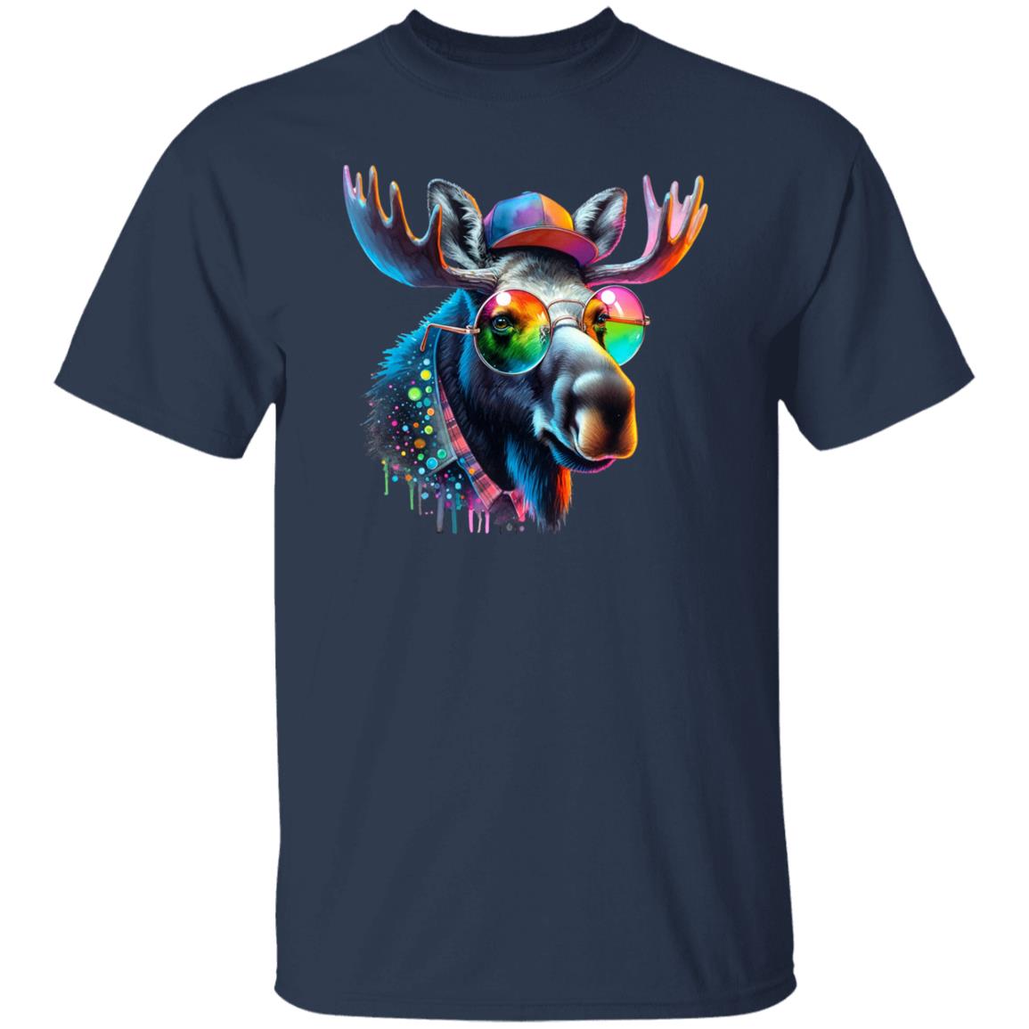 Moose Color Splash Unisex T-Shirt Cool Canadian moose Black Navy Dark Heather-Family-Gift-Planet