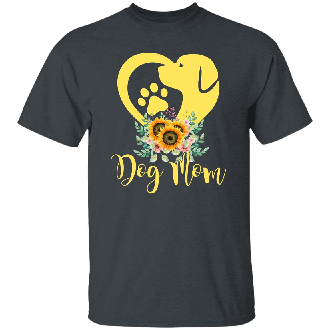 Dog Mom Heart T-Shirt gift Floral Dog mama Unisex tee Black Navy Dark Heather-Family-Gift-Planet