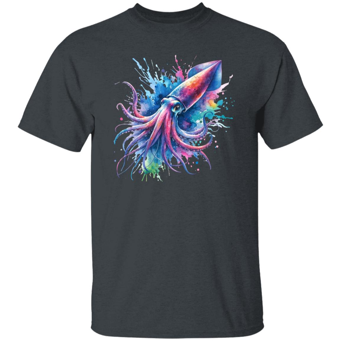 Artistic Squid Color Splash Unisex T-shirt Black Navy Dark Heather-Family-Gift-Planet