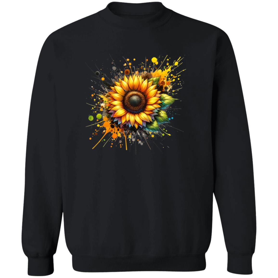 Artistic Sunflower Color Splash Unisex Sweatshirt Black Navy Dark Heather-Family-Gift-Planet