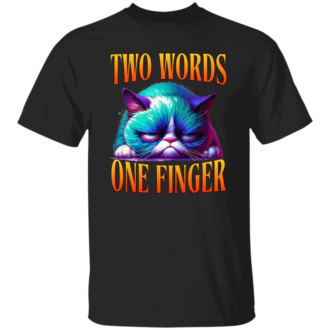 Two words one finger T-Shirt Grumpy cat Funny sarcastic Birthday gift Unisex tee Black Navy Dark Heather-Family-Gift-Planet