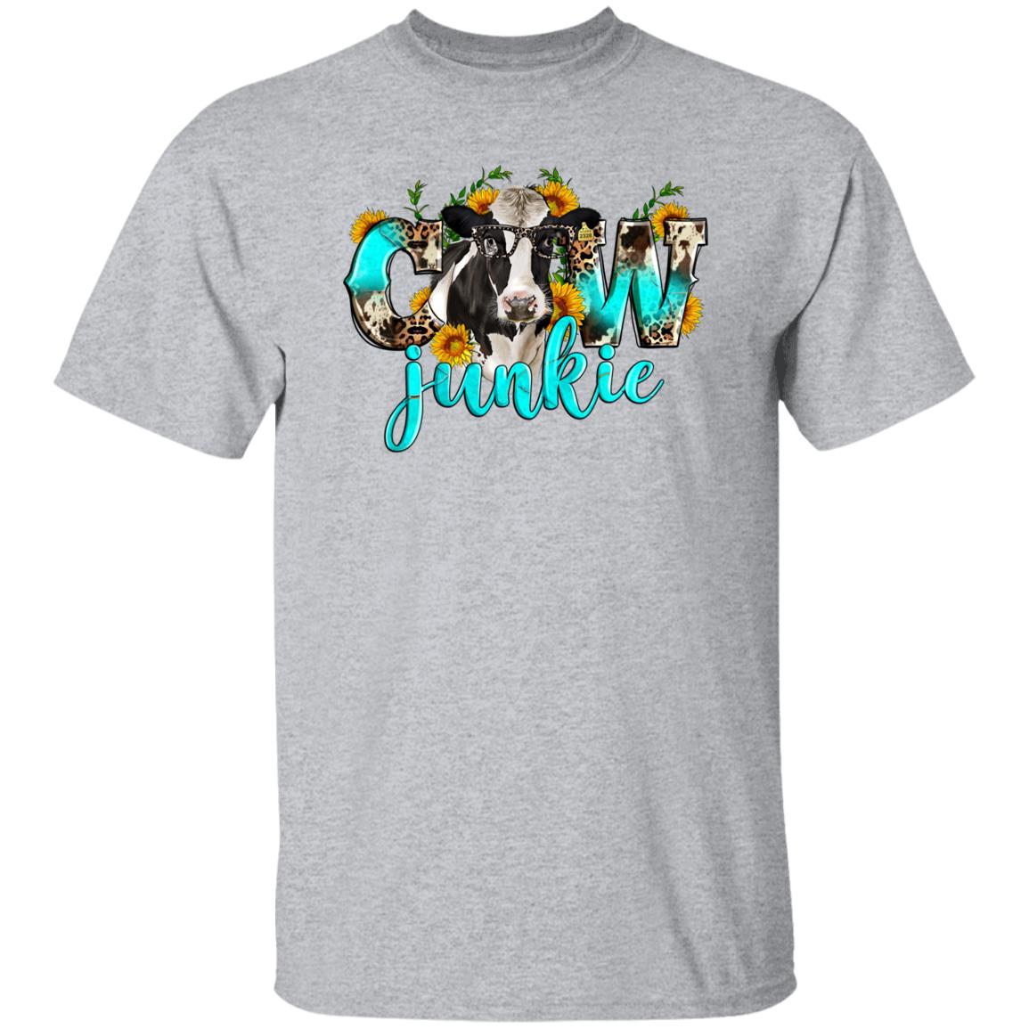 Cow junkie T-Shirt Farm cow lover sunflower Western Unisex tee White Sand Sport Grey-Family-Gift-Planet