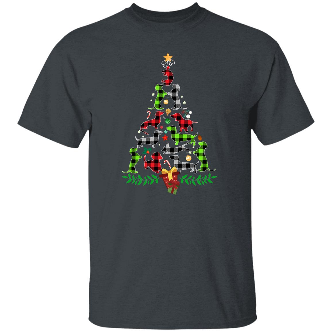 Dachshund Christmas tree Unisex shirt dachshund owner Holiday tee Black Dark Heather-Family-Gift-Planet