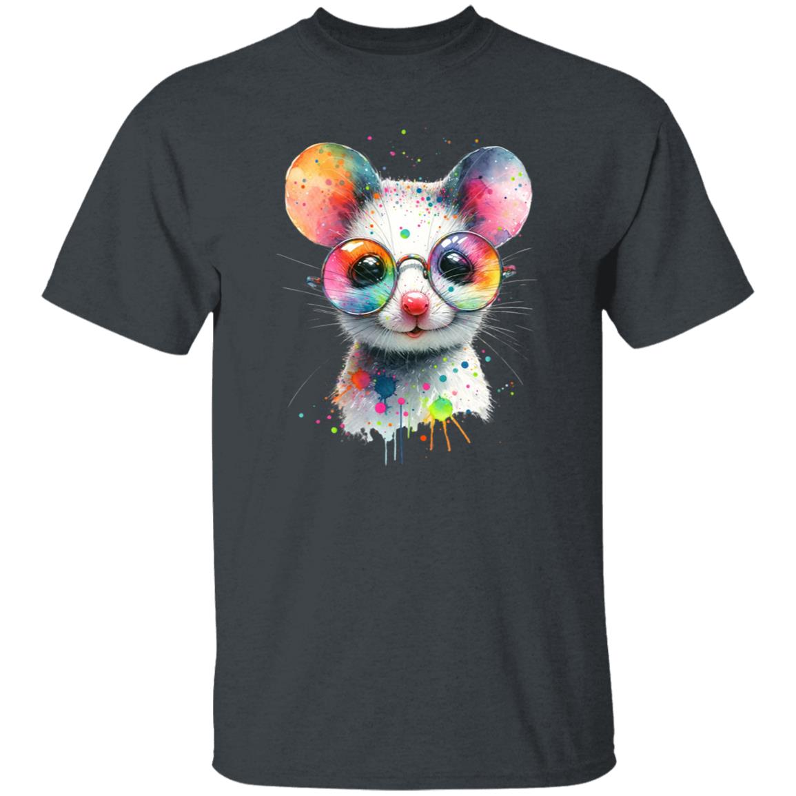 Whimsical mouse with glasses Color Splash Unisex T-shirt Black Navy Dark Heather-Family-Gift-Planet