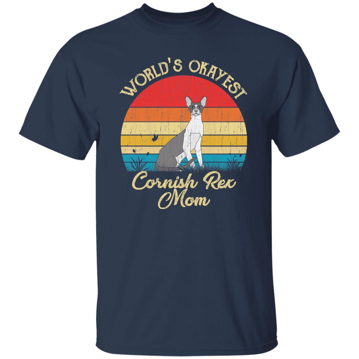 World's Okayest Cornish rex mom Retro Style Unisex T-shirt Black Navy Dark Heather-Navy-Family-Gift-Planet