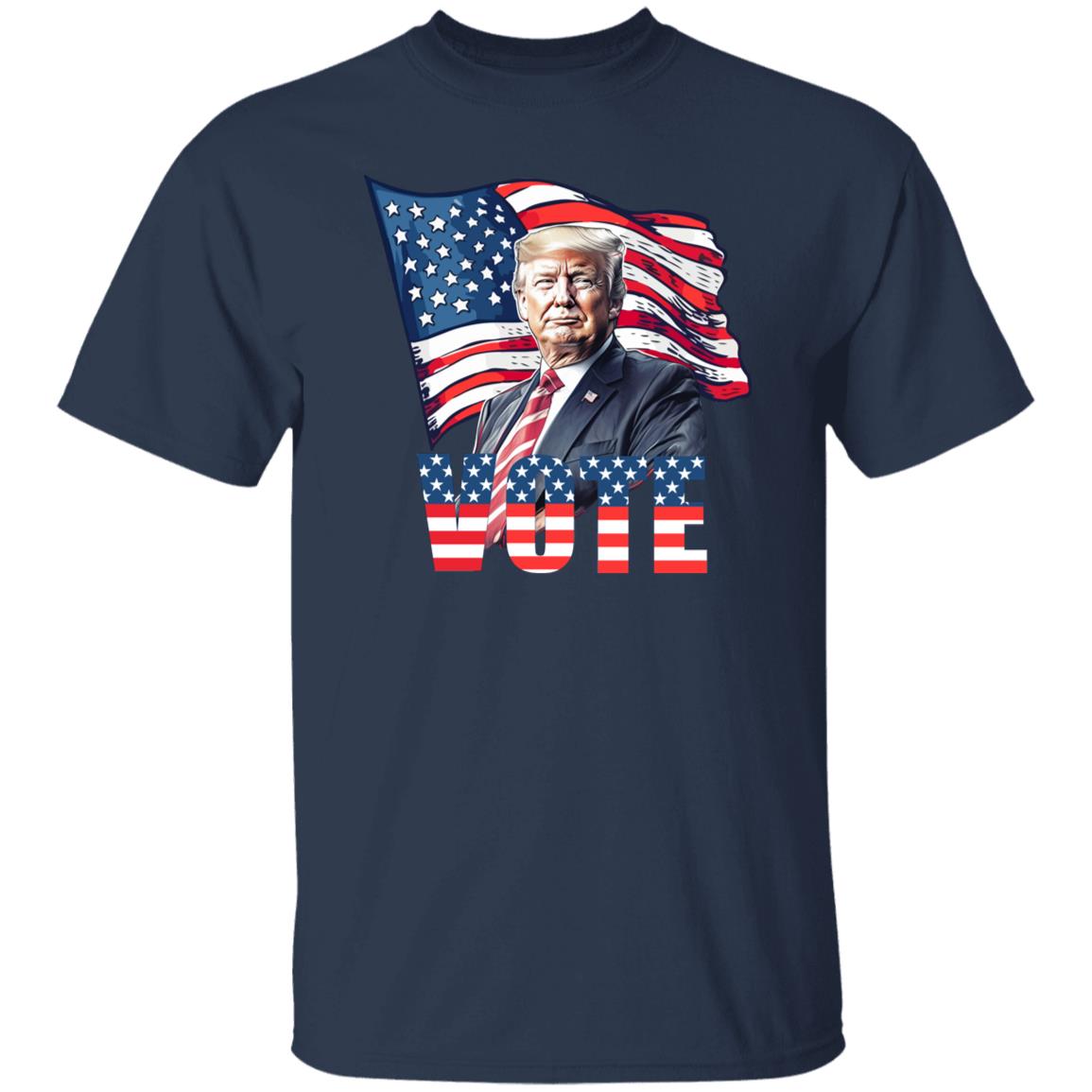 Vote T-Shirt US election 2024 Trump American flag Unisex tee Black Navy Dark Heather-Family-Gift-Planet