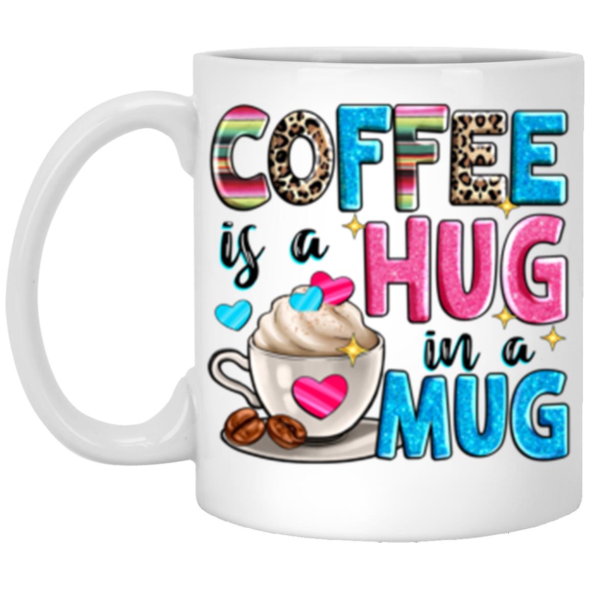 Coffee is a hug in a mug 11oz White Mug gift latte and glitter hearts coffee cup-White-Family-Gift-Planet