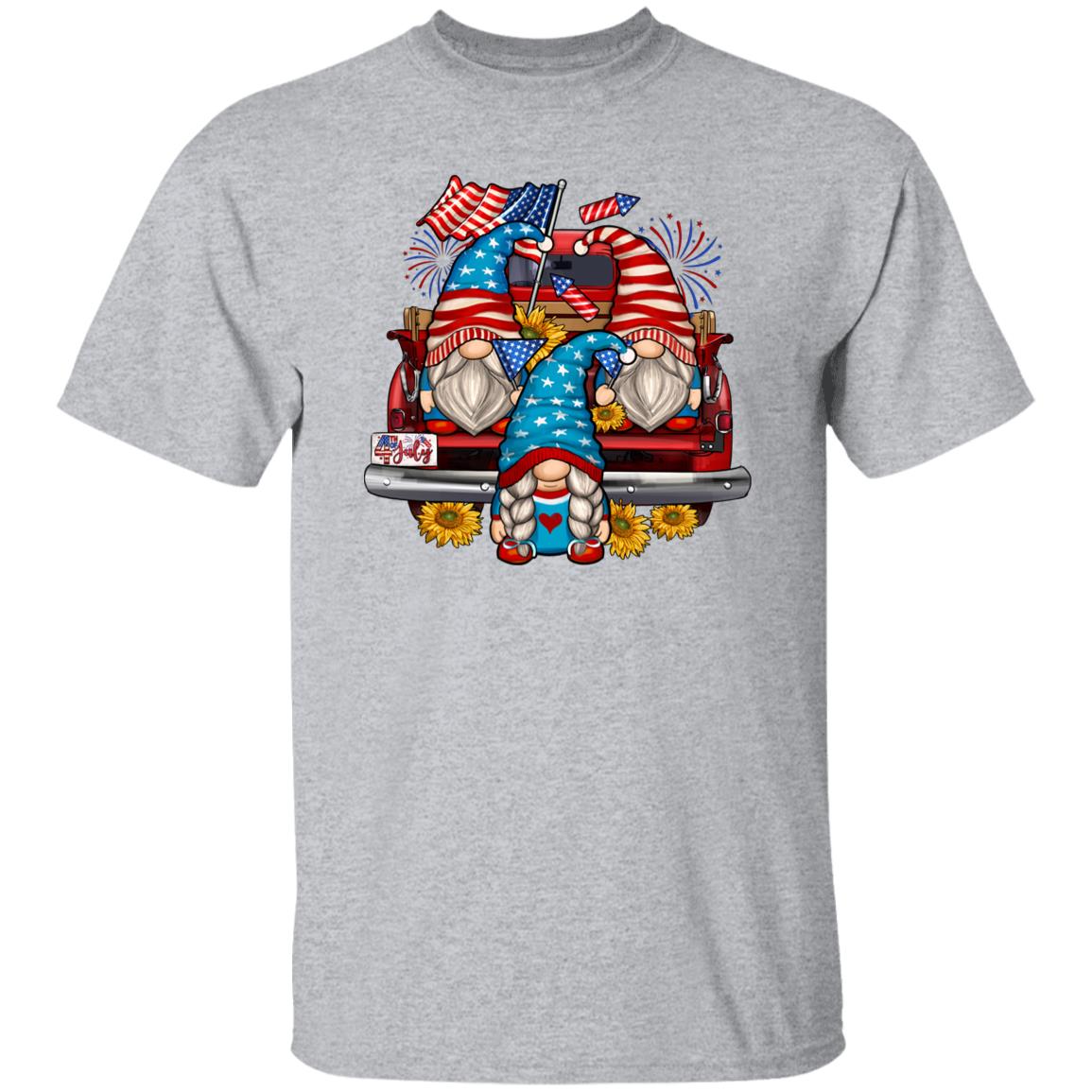 4th of July Gnomes on track T-Shirt USA patriotic independence day Unisex tee White Sand Grey-Family-Gift-Planet