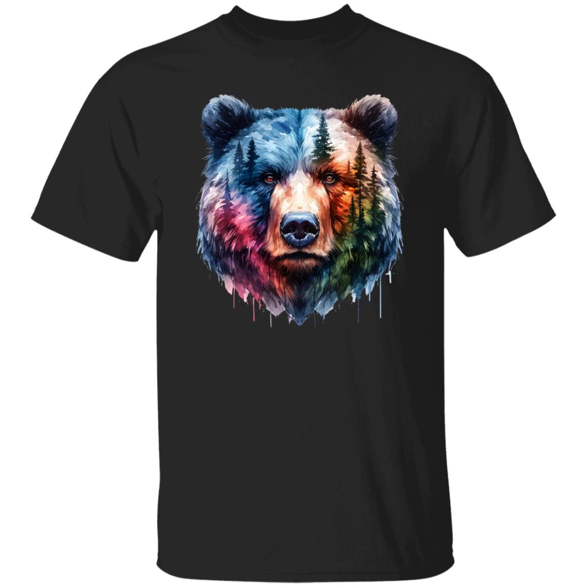 Grizzly and Forest Watercolor Unisex T-shirt Black Navy Dark Heather-Family-Gift-Planet