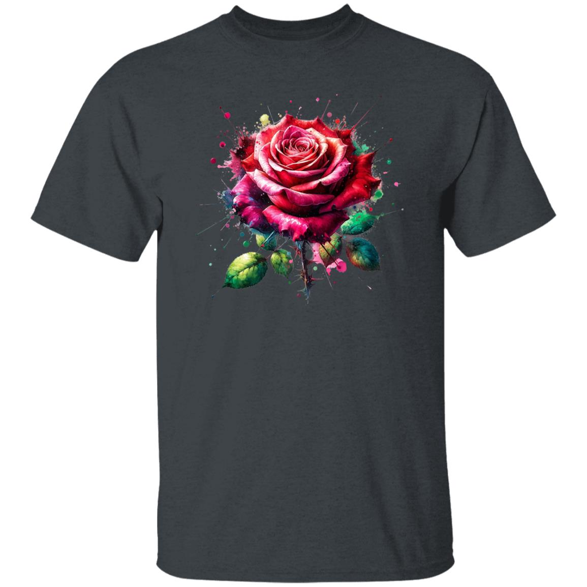 Artistic Rose flower Color Splash Unisex T-shirt Black Navy Dark Heather-Family-Gift-Planet