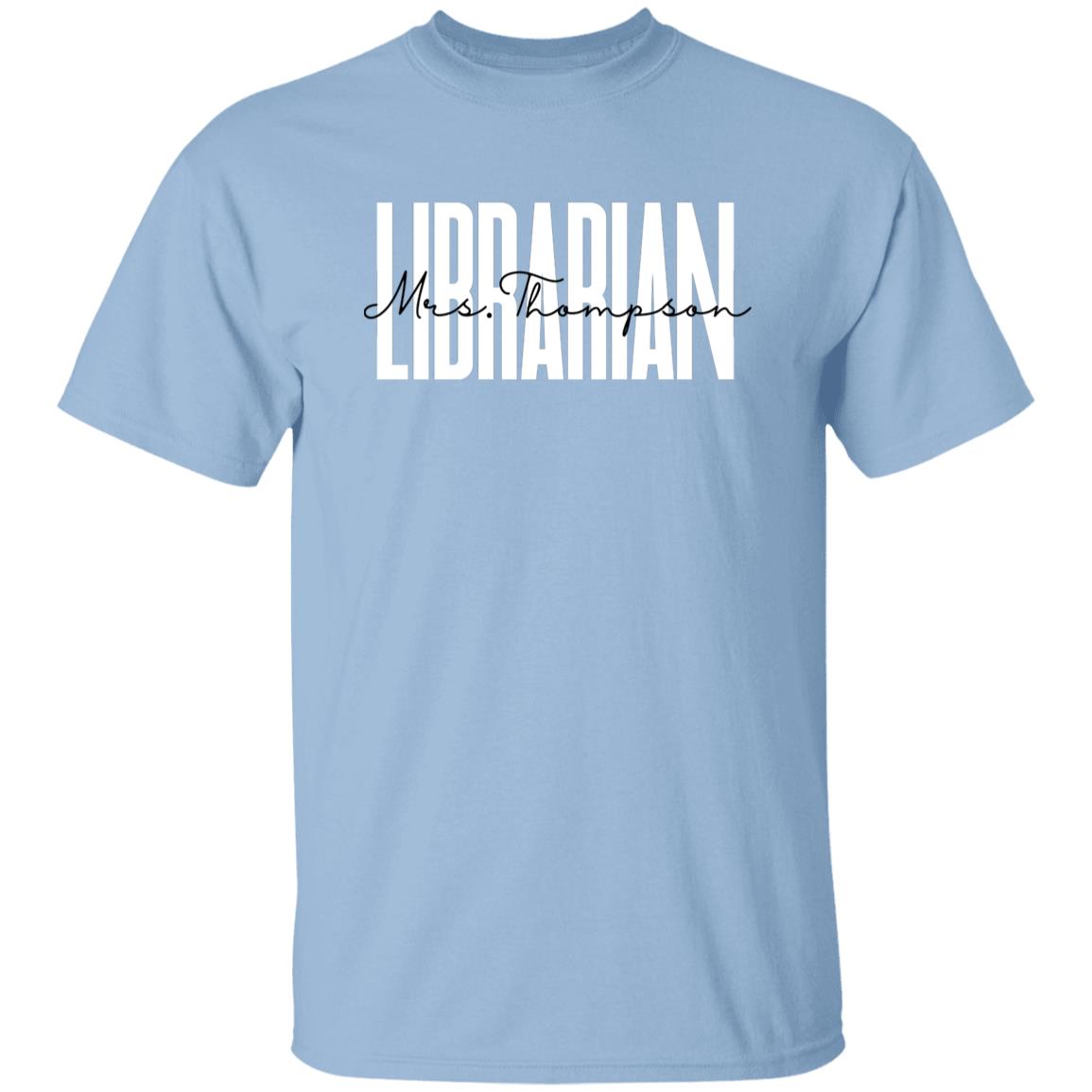 Personalized Librarian Unisex T-shirt Custom Name School Library Sand Blue Pink-Family-Gift-Planet