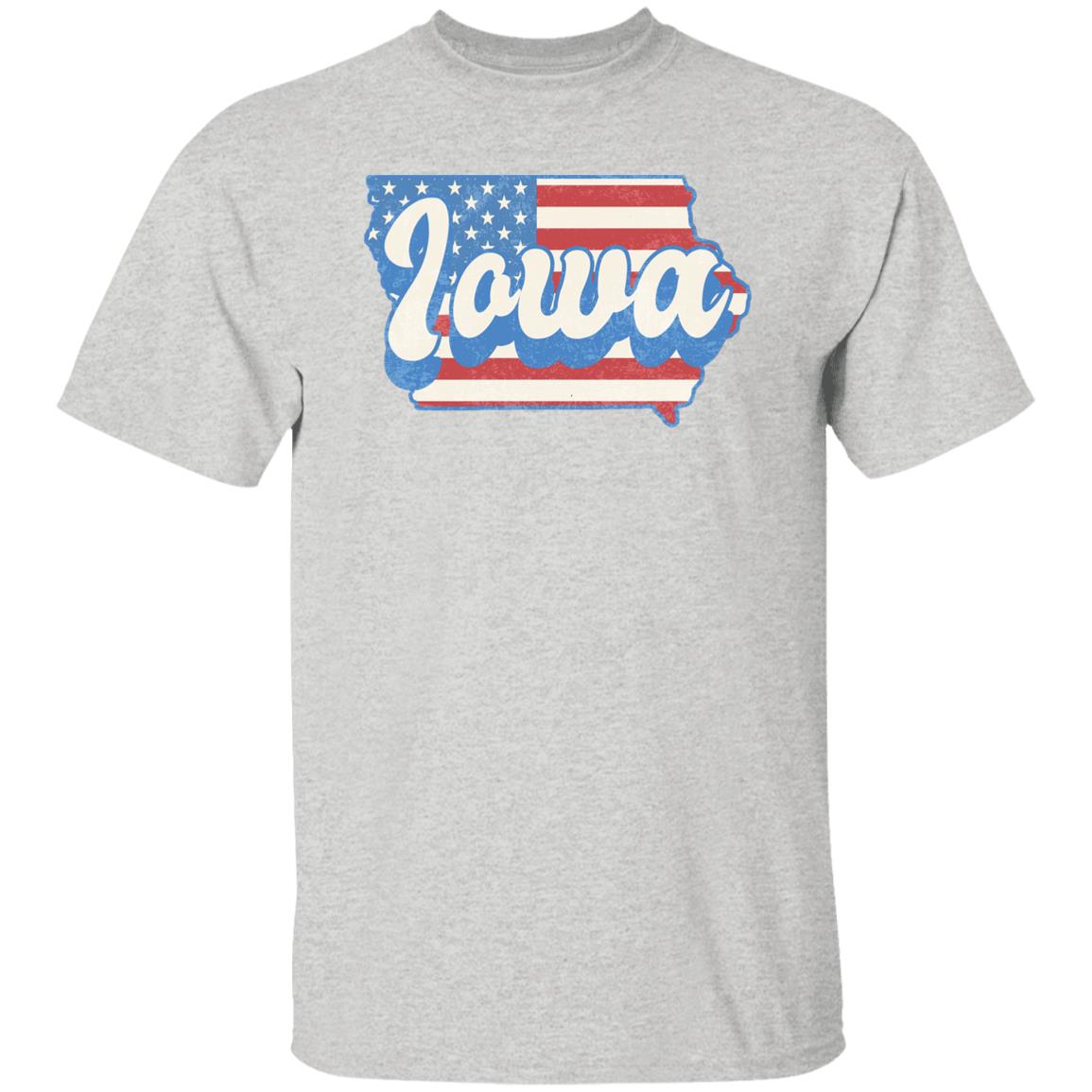 Iowa US flag Unisex T-Shirt American patriotic IA state tee White Ash Blue-Ash-Family-Gift-Planet
