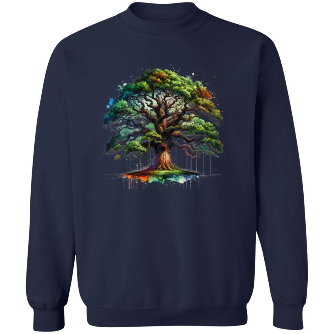 Artistic Oak Tree Color Splash Unisex Sweatshirt Black Navy Dark Heather-Family-Gift-Planet