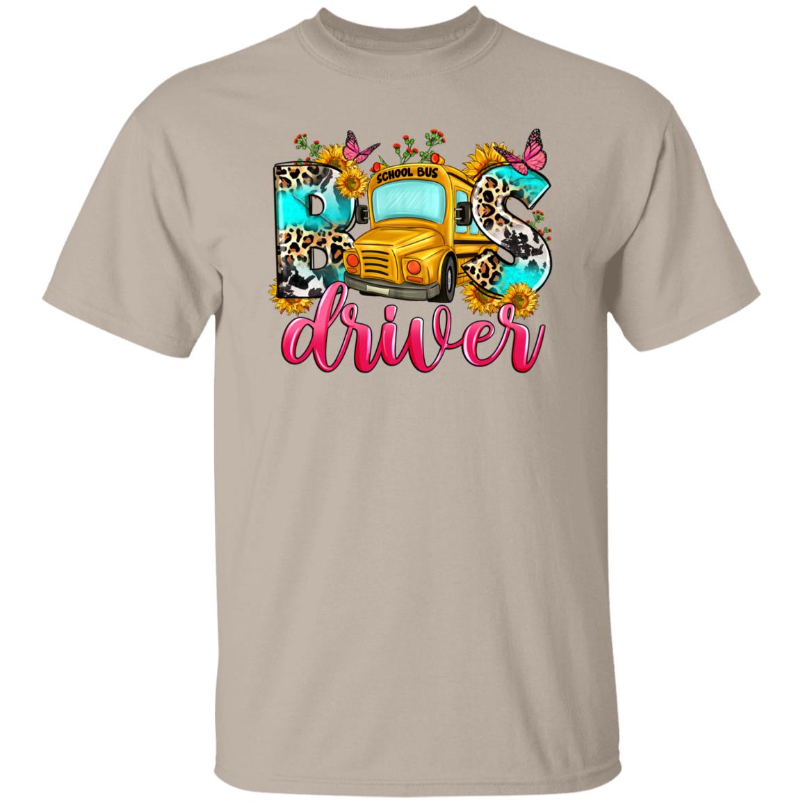 School Bus Driver T-Shirt sunflower leopard skin bus driver Unisex tee White Sand Sport Grey-Family-Gift-Planet