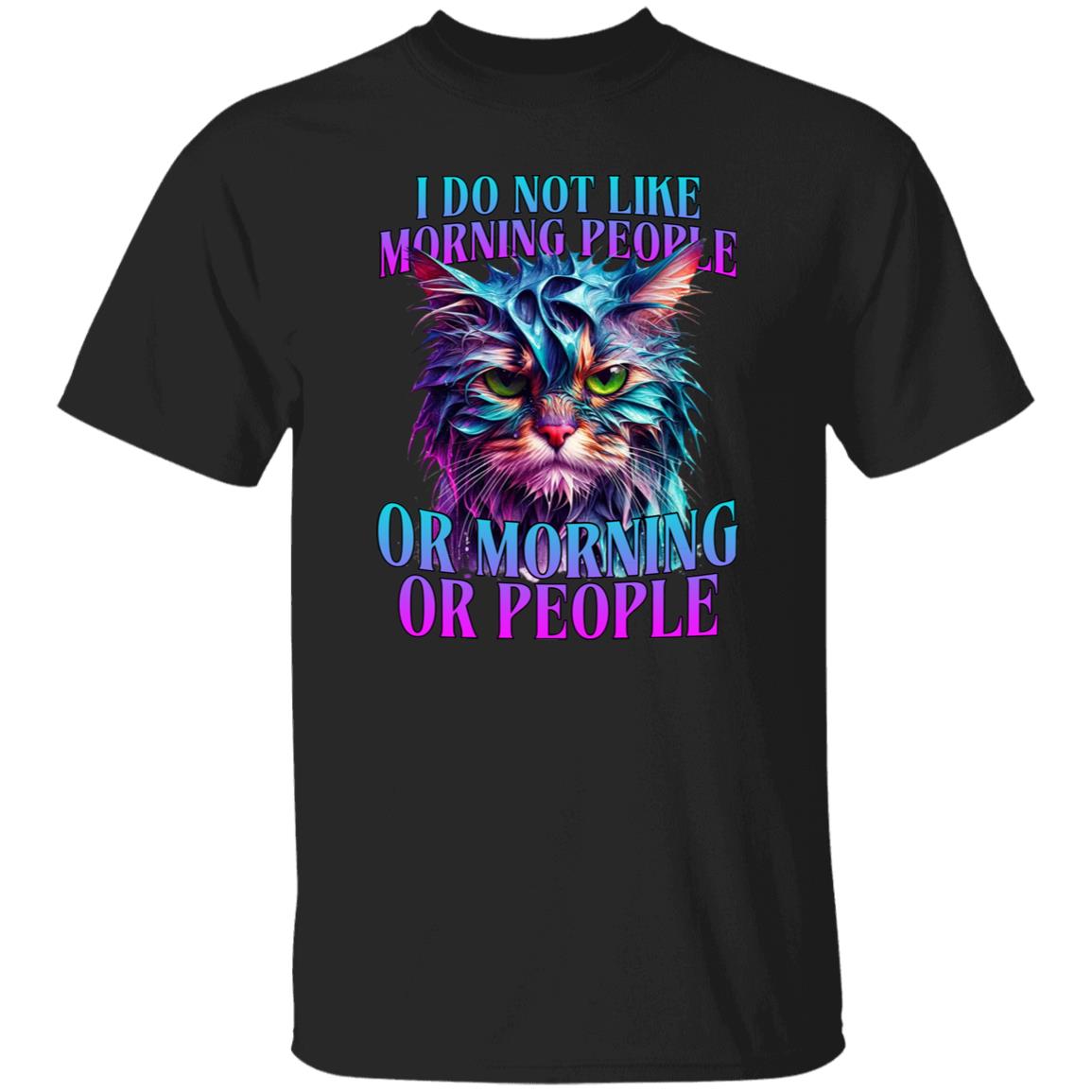 I do not like morning people T-Shirt Socially awkward Cat introvert Unisex tee Black Navy Dark Heather-Family-Gift-Planet