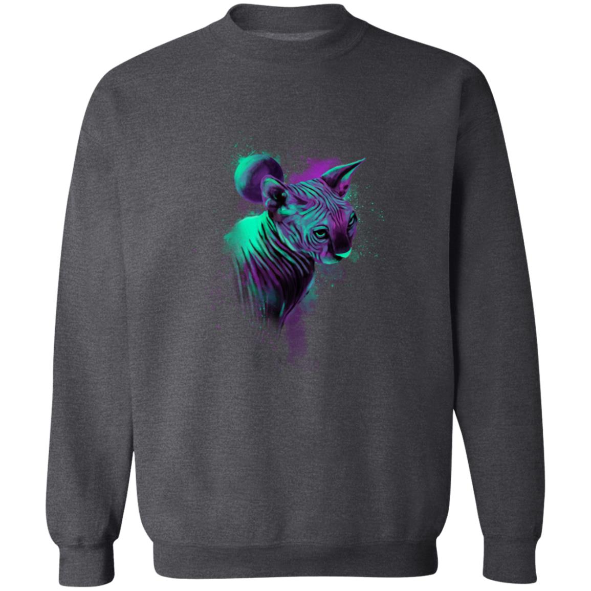 Neon green and purple Splash Art Cat Unisex Crewneck Sweatshirt-Family-Gift-Planet