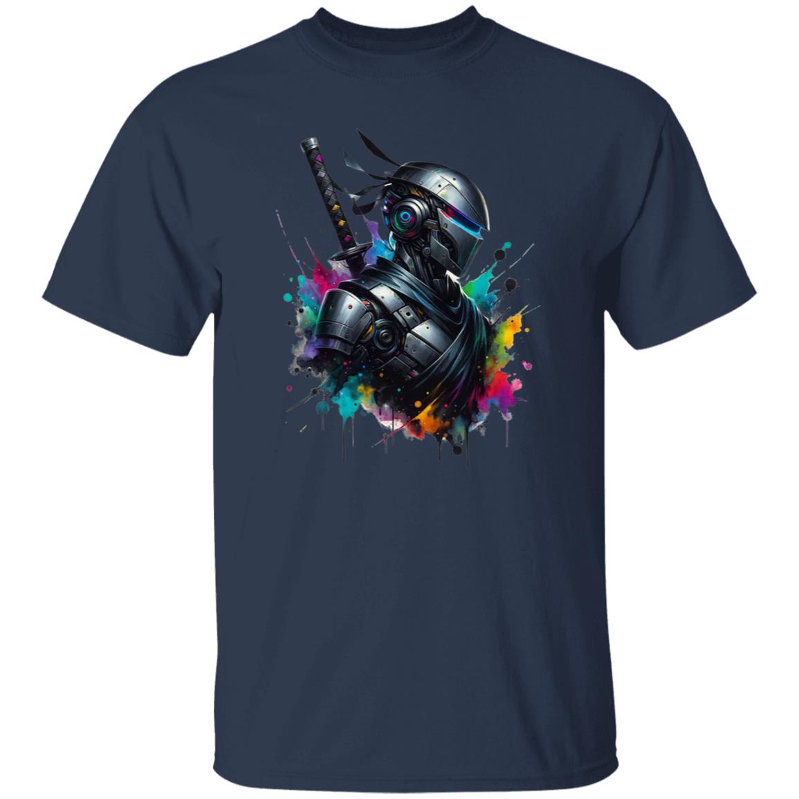 Vibrant Ninja robot Color Splash Unisex T-shirt Black Navy Dark Heather-Navy-Family-Gift-Planet