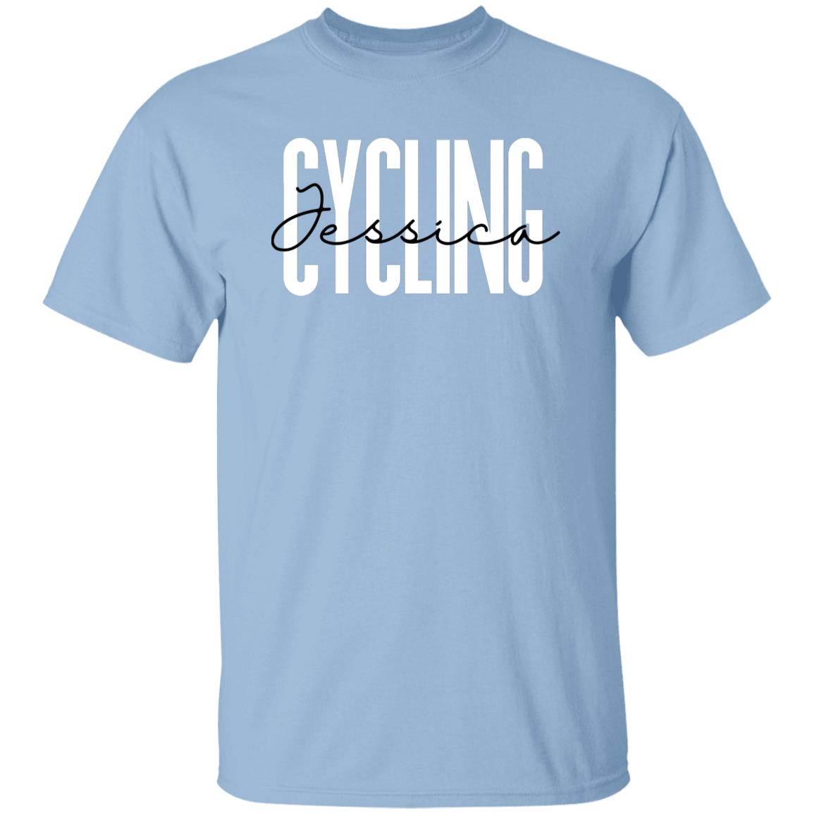 Personalized Cycling Unisex T-shirt Custom name bicycle lover Sand Blue Pink-Family-Gift-Planet