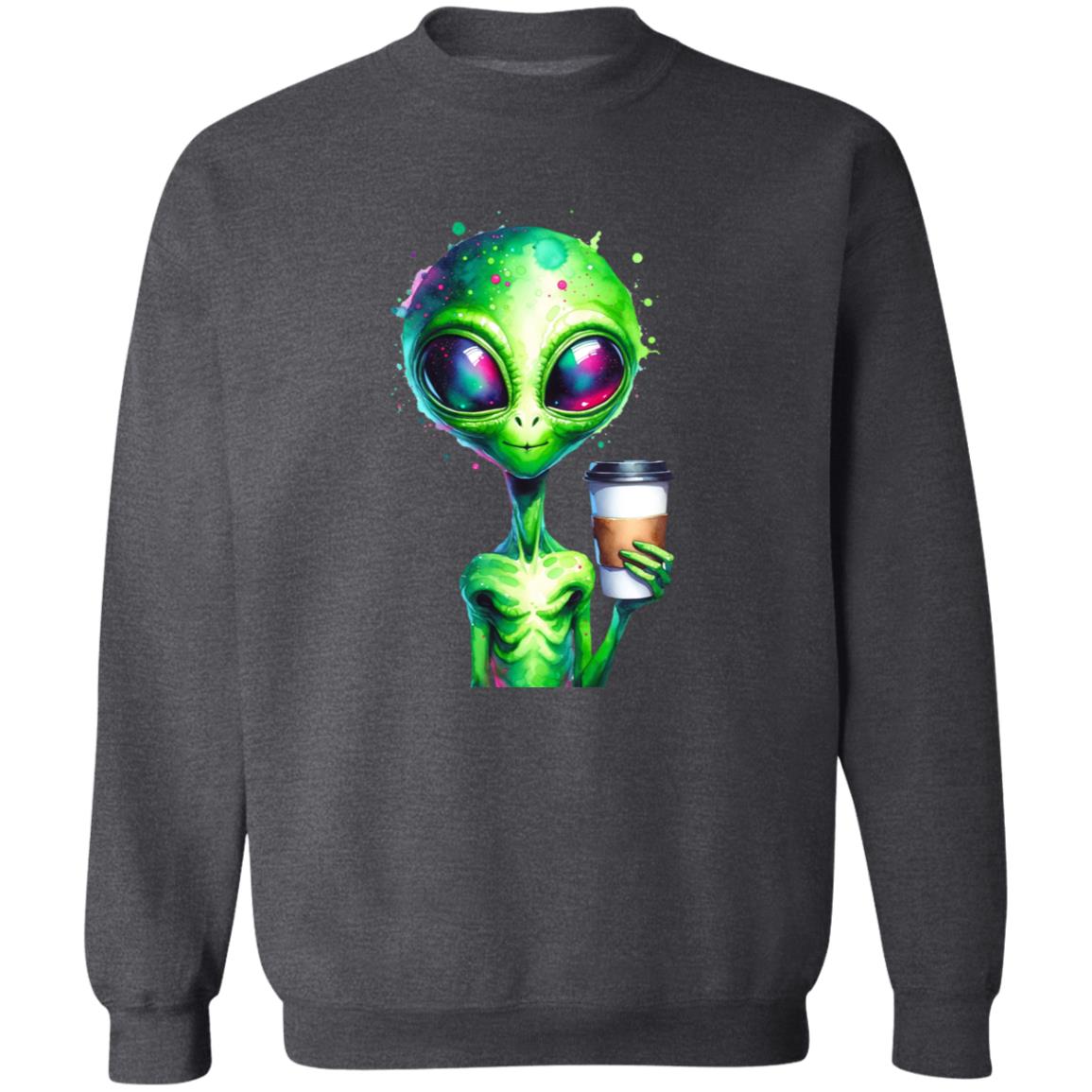Green alien with tall coffee Color Splash Unisex Sweatshirt Black Navy Dark Heather-Family-Gift-Planet