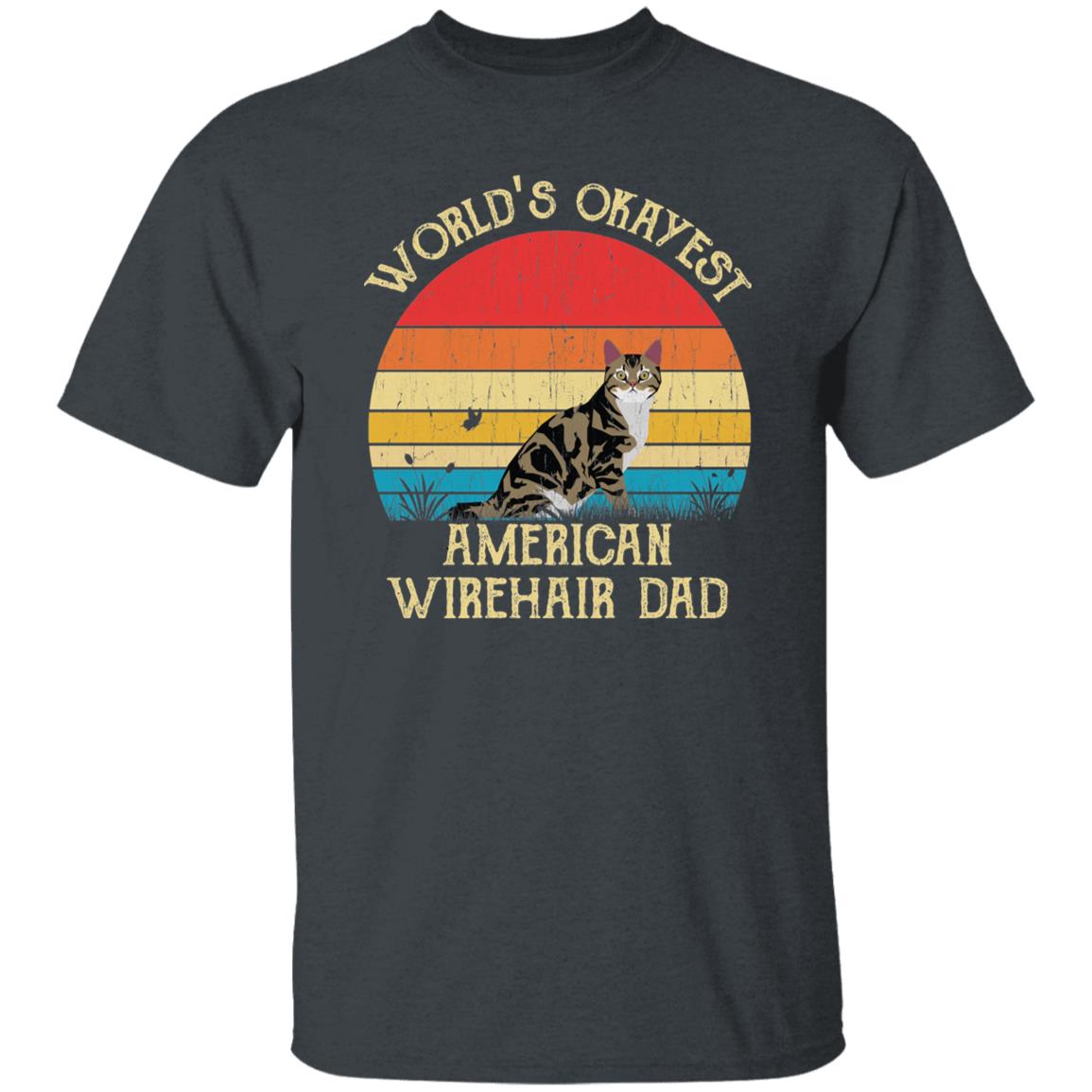 World's Okayest American wirehair dad Retro Style Unisex T-shirt Black Navy Dark Heather-Dark Heather-Family-Gift-Planet