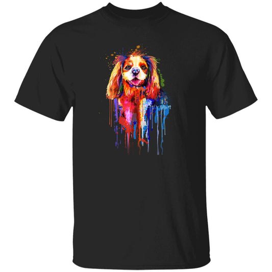 Watercolor splash Cavalier dog Unisex shirt S-2XL black navy dark heather-Black-Family-Gift-Planet