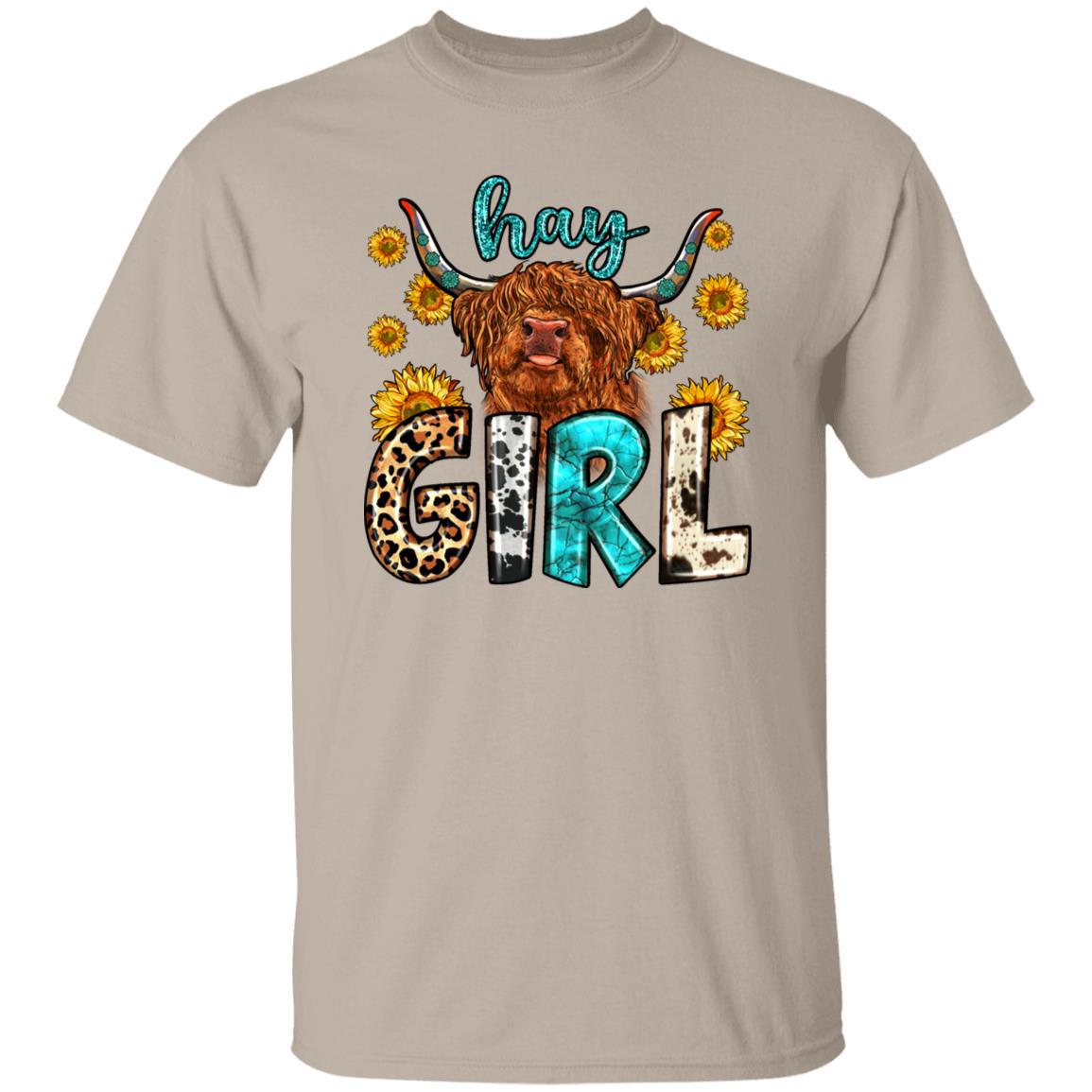 Hay girl T-Shirt gift Western Sunflower highland cow Texas girl Unisex tee Sand White Sport Grey-Family-Gift-Planet