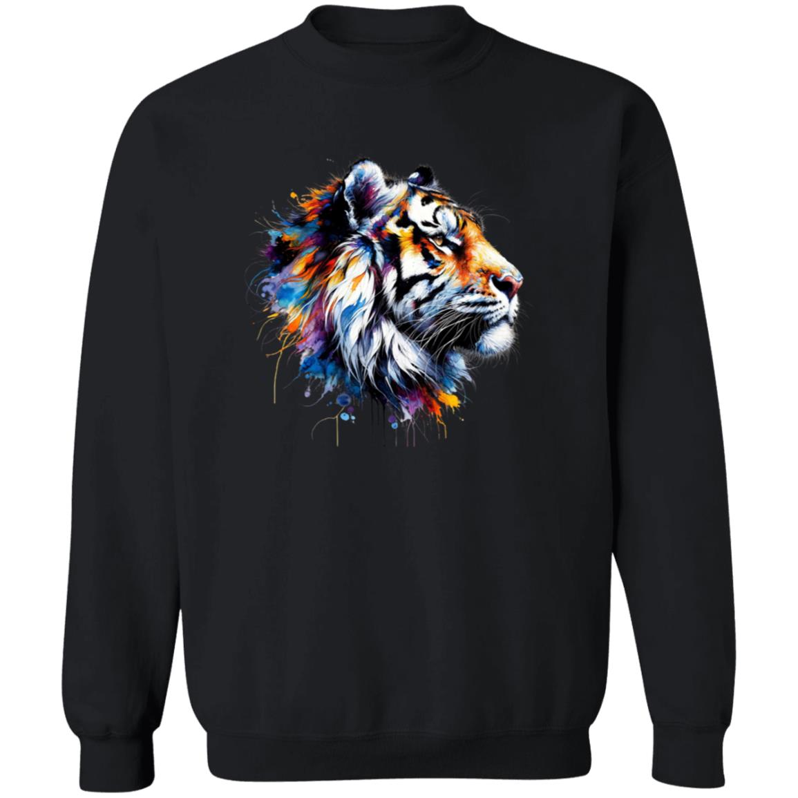 Handdrawn Trendy Tiger Color Splash Unisex Sweatshirt Black Navy Dark Heather-Family-Gift-Planet