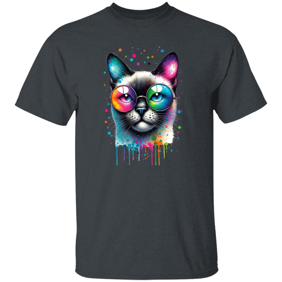 Siamese cat with eyeglasses Color Splash Unisex T-shirt Black Navy Dark Heather-Family-Gift-Planet