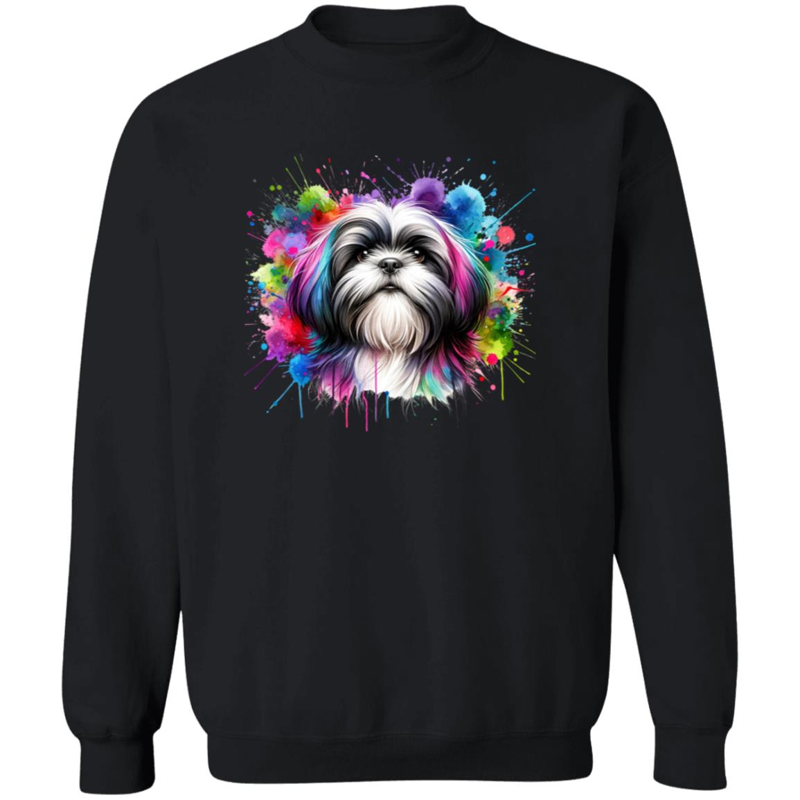 Artistic Shih Tzu mama Color Splash Unisex Sweatshirt Black Navy Dark Heather-Family-Gift-Planet