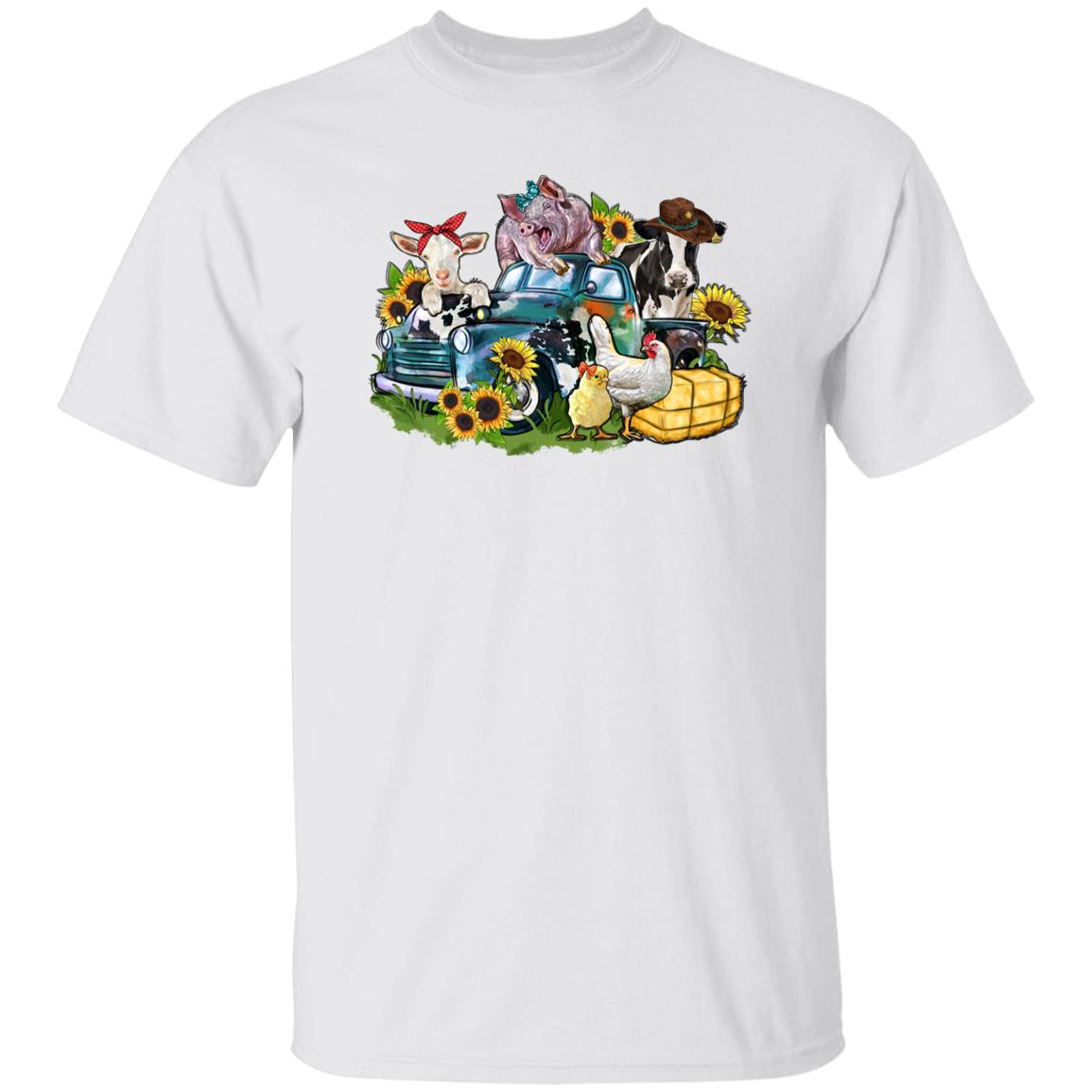 Farm animals truck T-Shirt gift Sunflower cow gig chick goat Farmer Unisex tee Sand White Sport Grey-Family-Gift-Planet