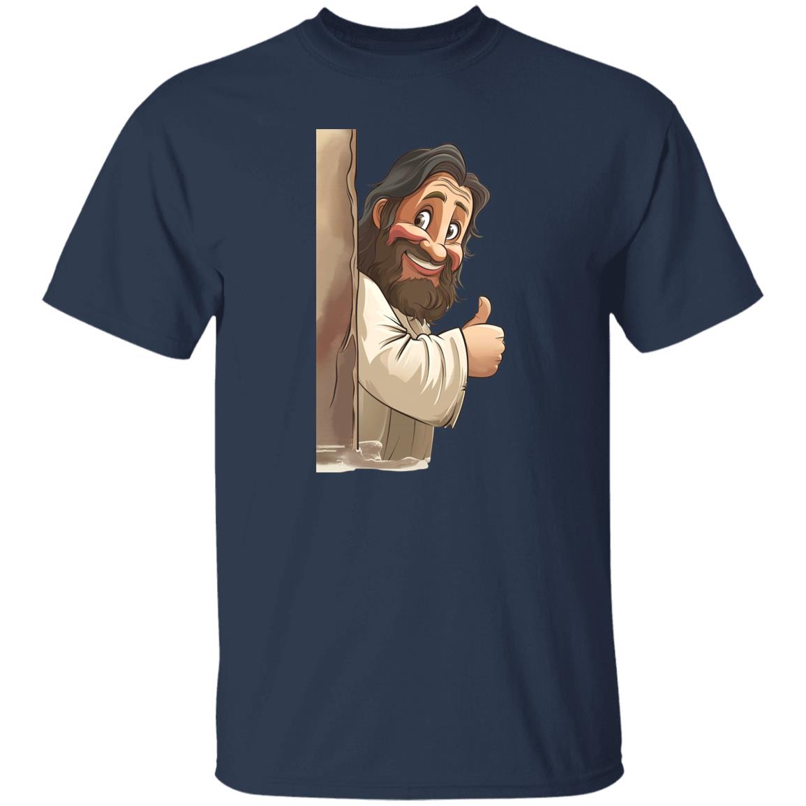 Jesus tumb up T-Shirt gift Christian happy Jesus Unisex tee Black Navy Dark Heather-Navy-Family-Gift-Planet