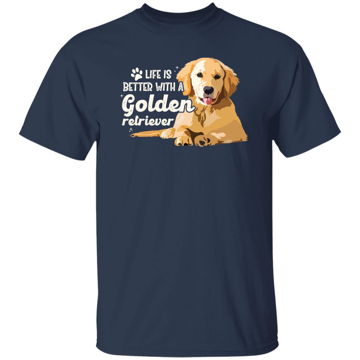 Life is better with a golden retriever T-Shirt gift Retriever Dog mom Unisex tee Black Navy Dark Heather-Navy-Family-Gift-Planet