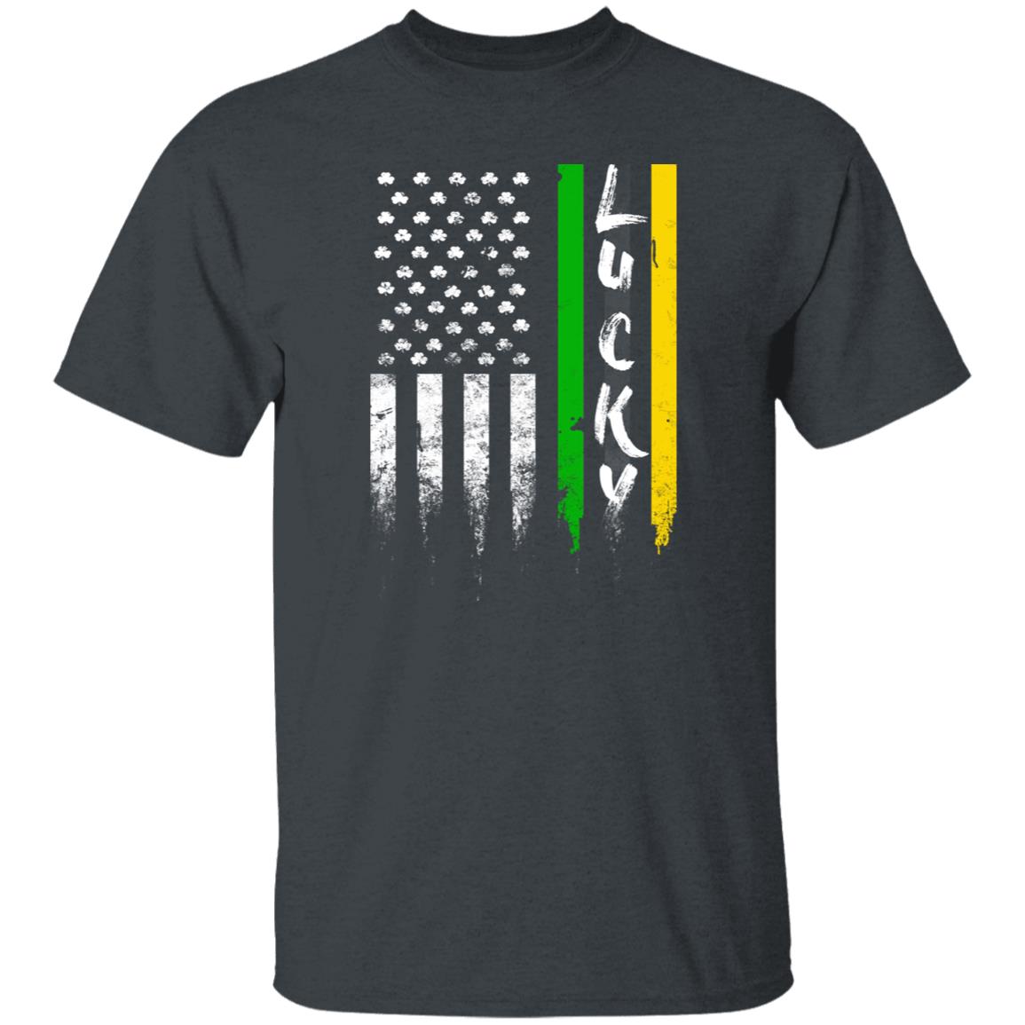 Lucky St Patrick Day Unisex t-shirt US America Flag clover tee 4XL 5XL 6XL-Dark Heather-Family-Gift-Planet