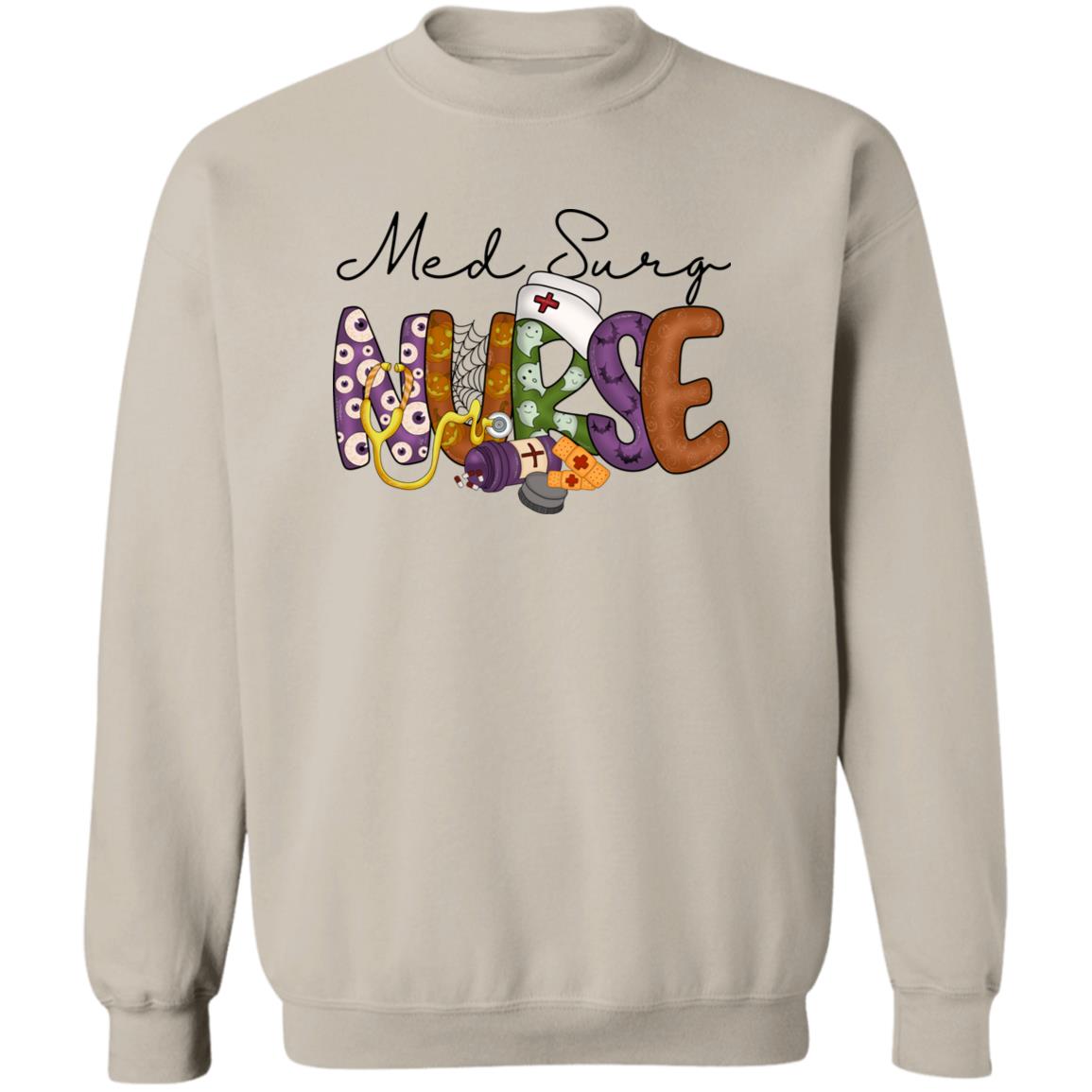 Med Surg nurse Halloween Sweatshirt Crewneck Unisex Sand Ash S-2XL-Sand-Family-Gift-Planet