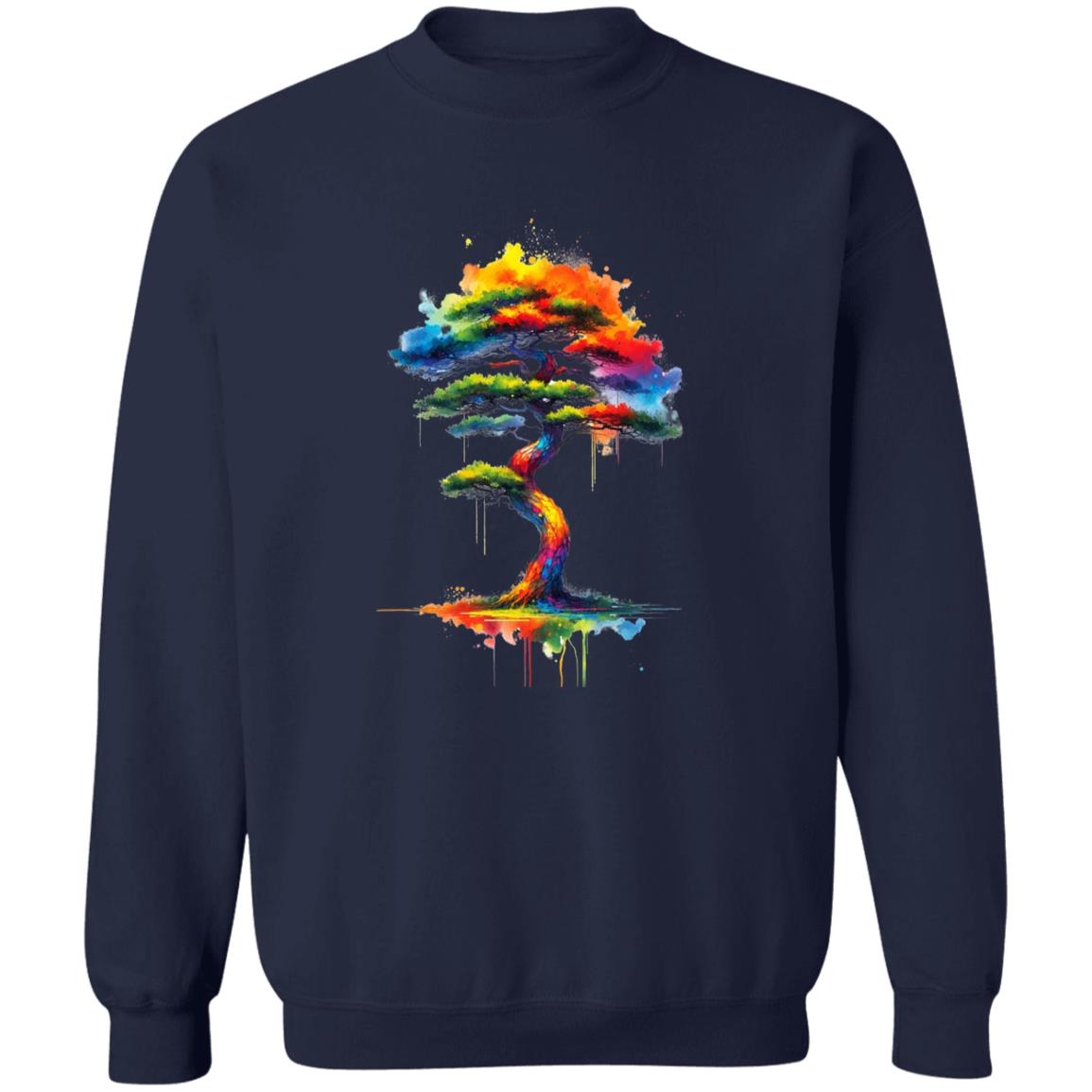 Korean Pine tree Color Splash Unisex Sweatshirt Black Navy Dark Heather-Navy-Family-Gift-Planet