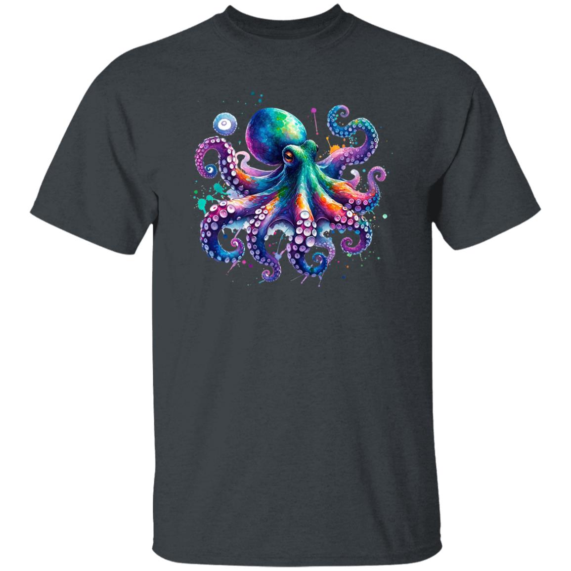 Octopus Color Splash Unisex T-Shirt Black Navy Dark Heather-Family-Gift-Planet