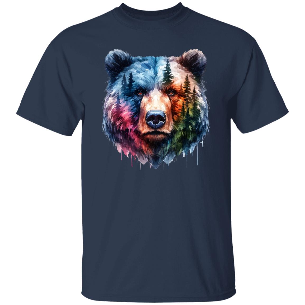 Grizzly and Forest Watercolor Unisex T-shirt Black Navy Dark Heather-Family-Gift-Planet