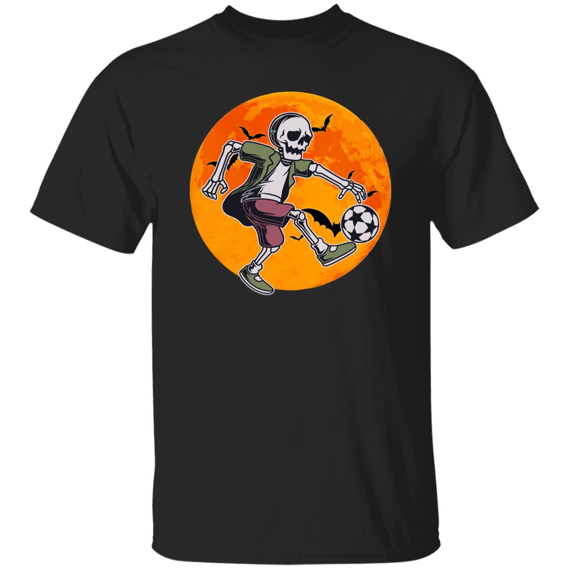 Football skeleton Halloween Unisex T-Shirt Soccer lover Soccer player Spooky tee Black Dark Chocolate-Family-Gift-Planet