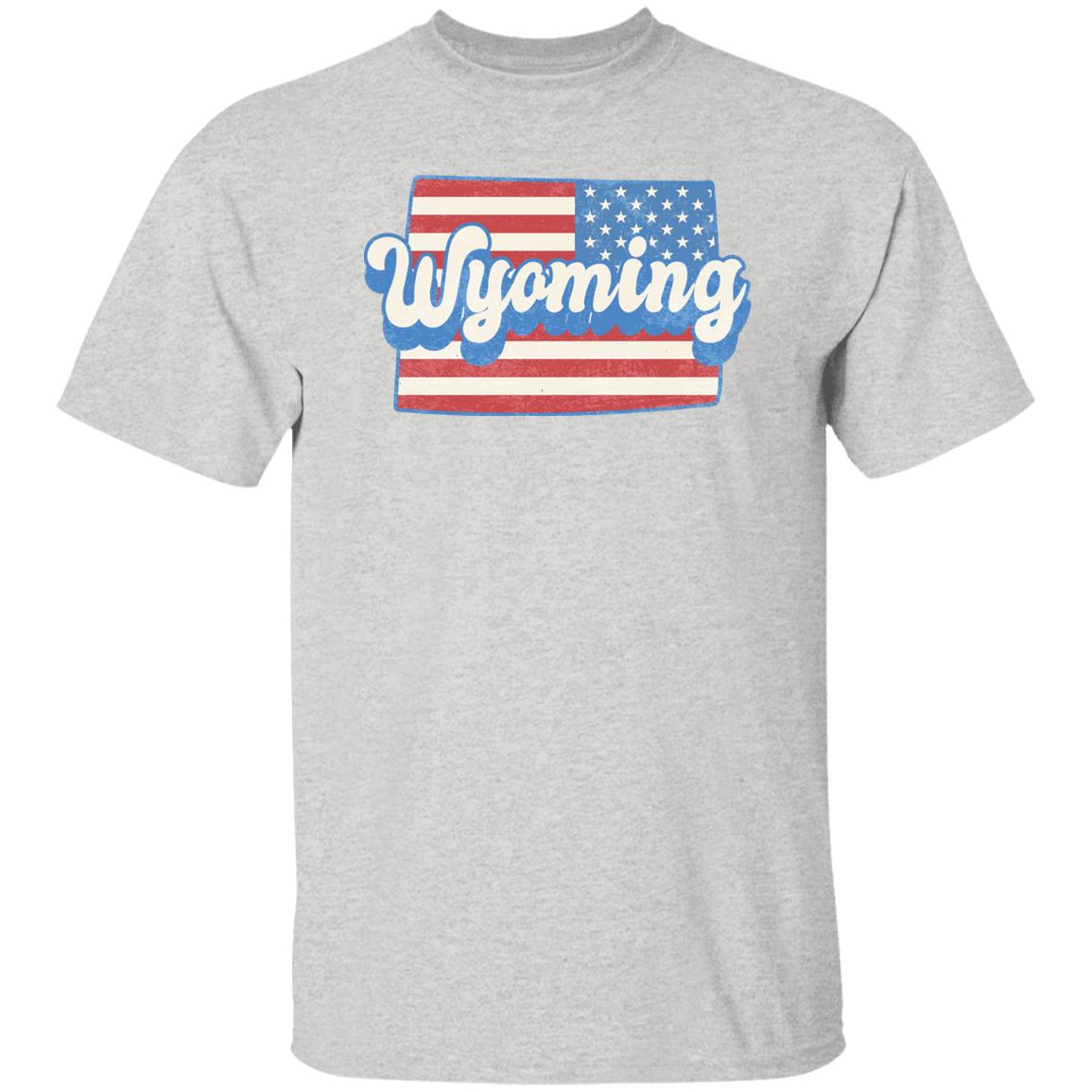 Wyoming US flag Unisex T-Shirt American patriotic WY state tee White Ash Blue-Ash-Family-Gift-Planet
