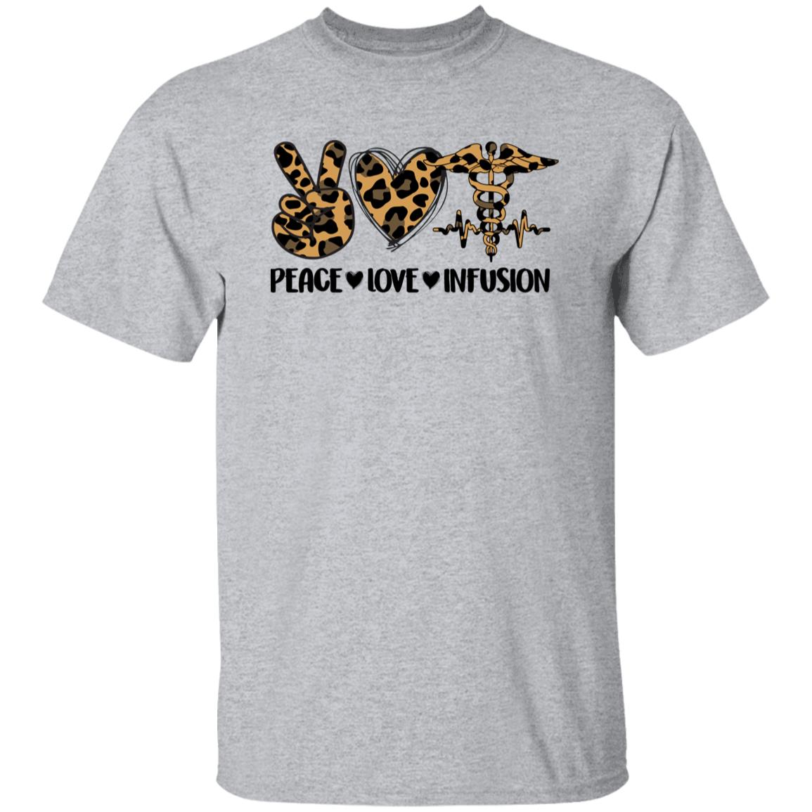 Peace Love Infusion T-Shirt Leopard skin Oncology Infusion Nurse Unisex Tee Sand White Sport Grey-Family-Gift-Planet