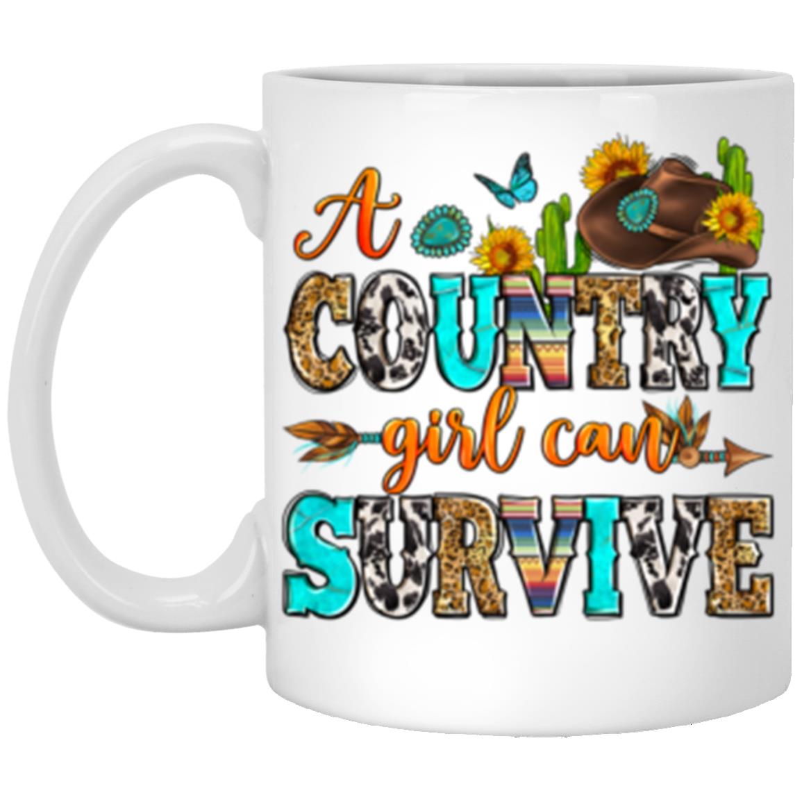 A country girl can survive 11oz White Mug gift Western style Texas girl coffee cup-White-Family-Gift-Planet