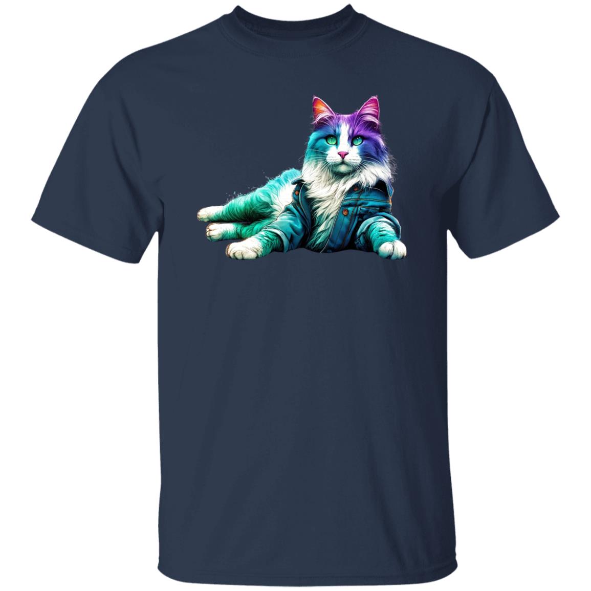 Laying Cat T-Shirt Cool Lazy cat Unisex tee Black Navy Dark Heather-Family-Gift-Planet